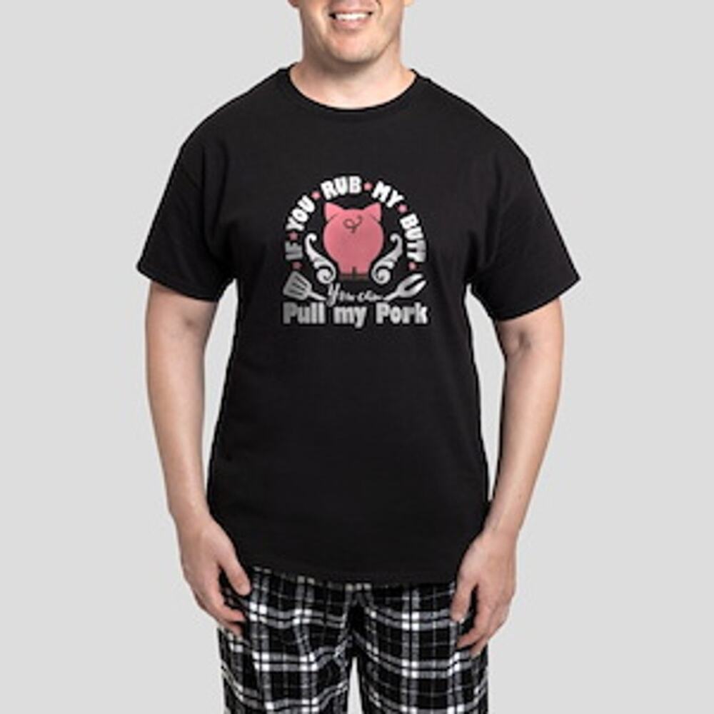 Canvas Men's Black Pull My Pork Pig Graphic Short Sleeve T Shirt Tee Top XXL - Picture 1 of 5